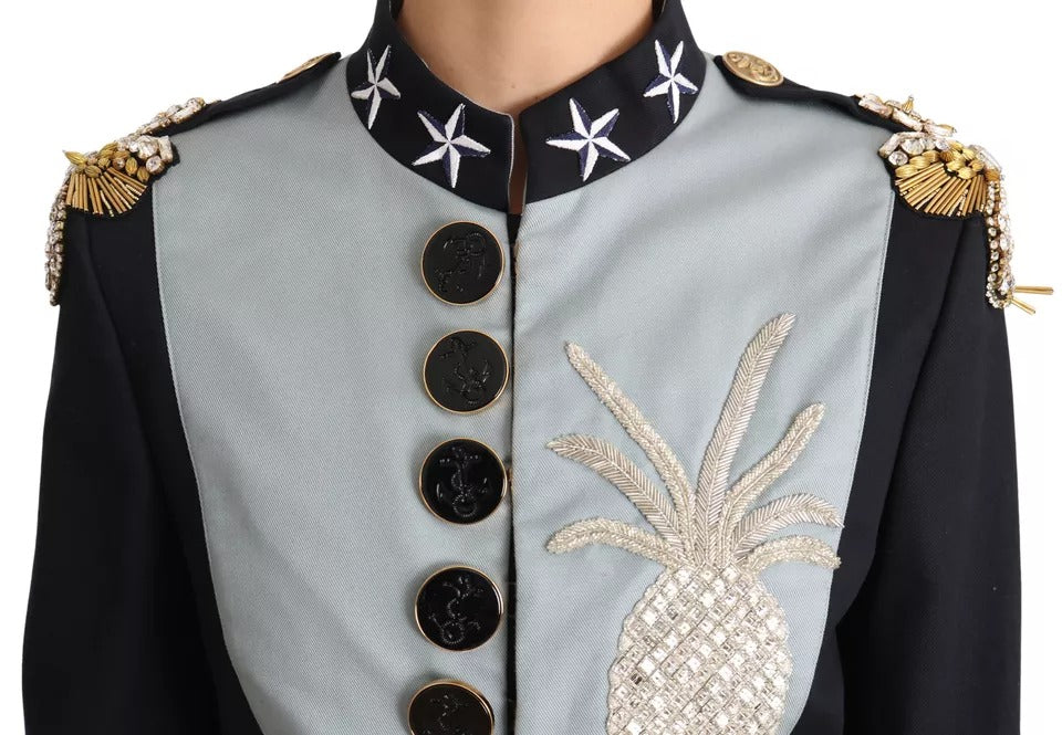 Dolce & Gabbana Blue Button Crystal Embellished Cotton Jacket - Eljoys Fashion 