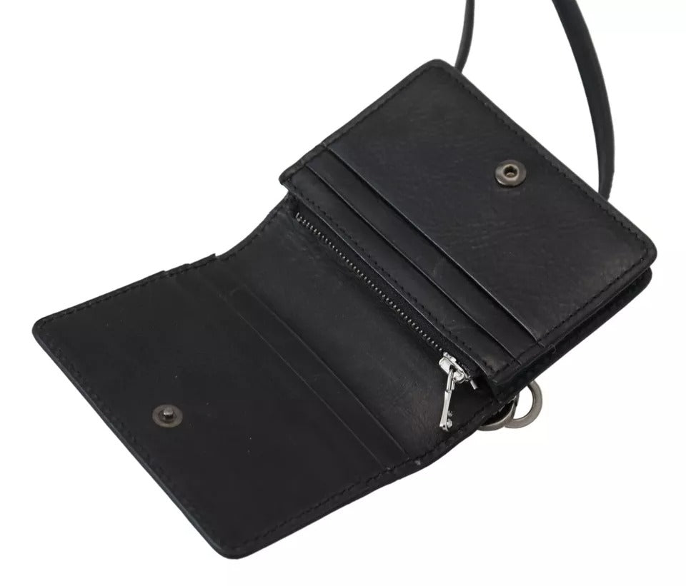 Dolce & Gabbana Black Leather Bifold Shoulder Sling Women Wallet - Eljoys Fashion 