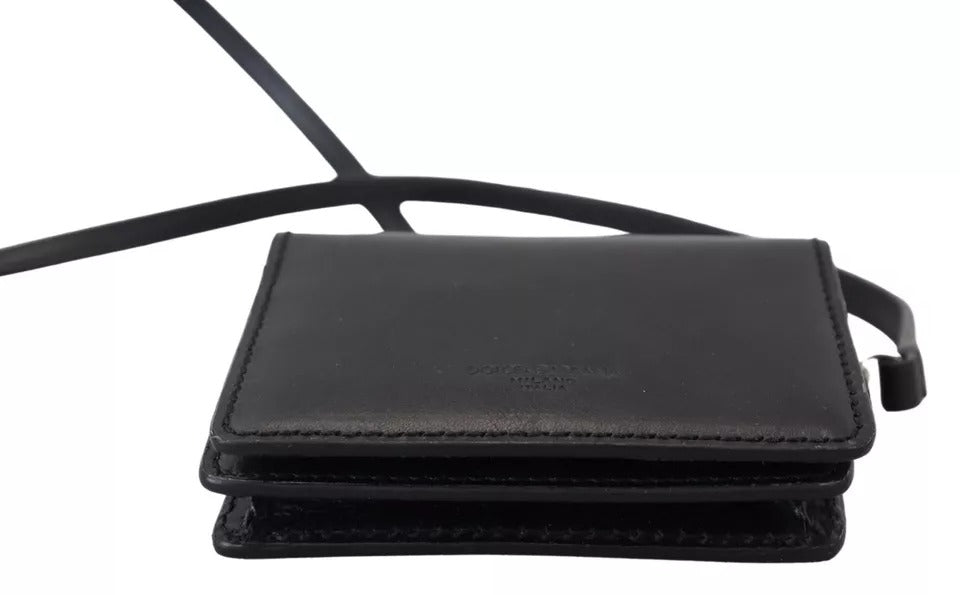 Dolce & Gabbana Black Leather Bifold Shoulder Sling Women Wallet - Eljoys Fashion 