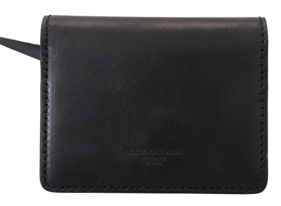 Dolce & Gabbana Black Leather Bifold Shoulder Sling Women Wallet - Eljoys Fashion 