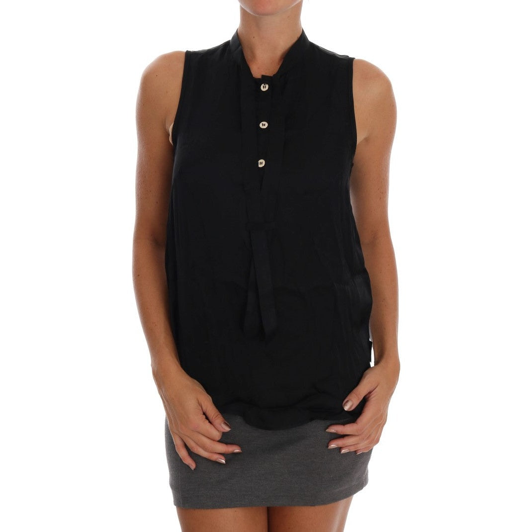 Versace Jeans Black Sleeveless Viscose Blouse Top Versace Jeans