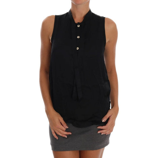 Versace Jeans Black Sleeveless Viscose Blouse Top Versace Jeans