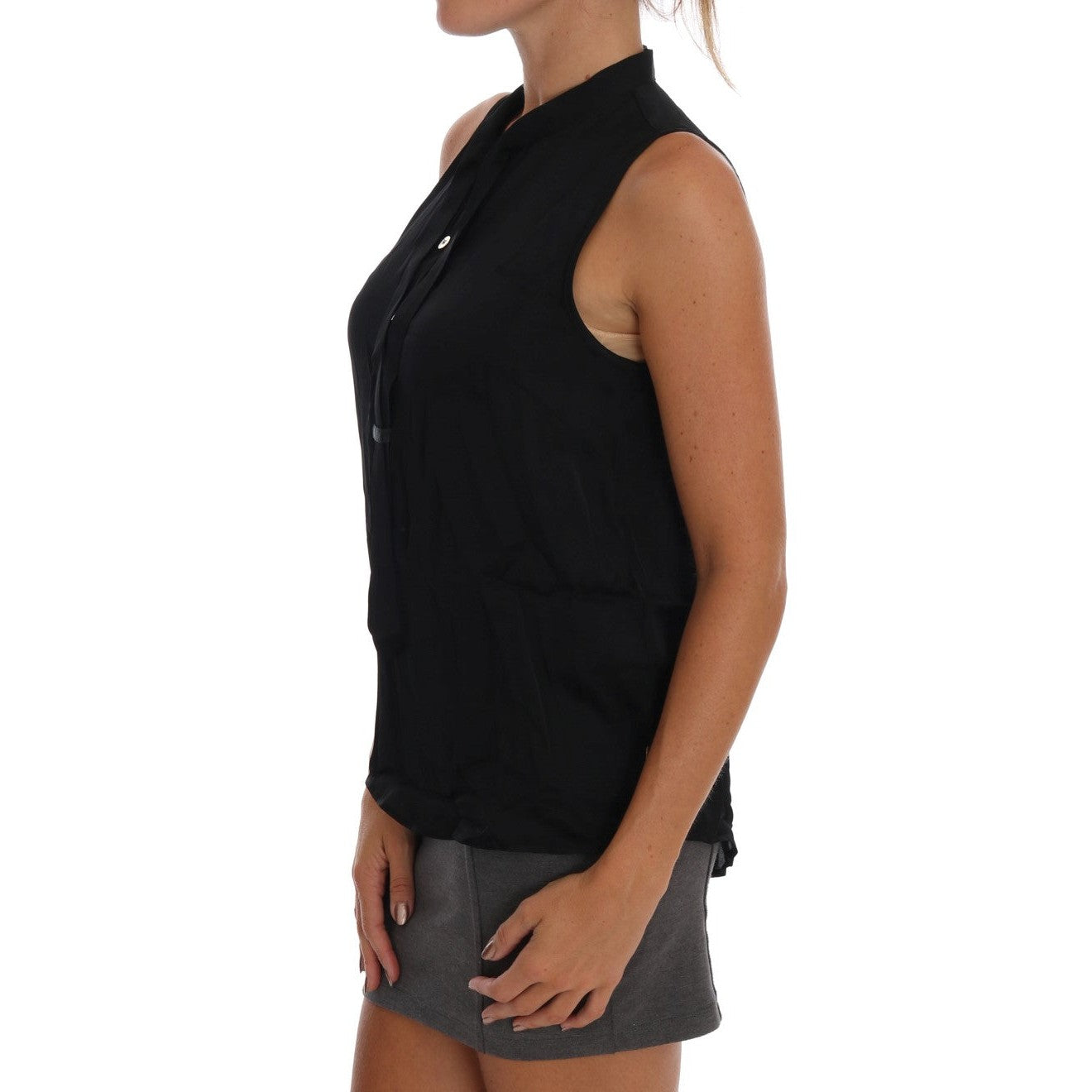 Versace Jeans Black Sleeveless Viscose Blouse Top Versace Jeans