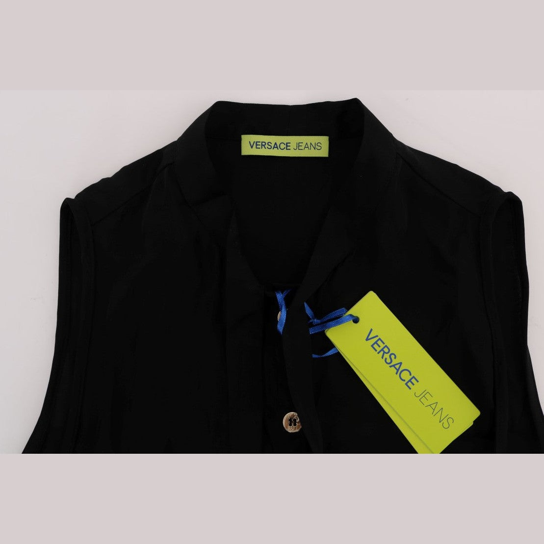 Versace Jeans Black Sleeveless Viscose Blouse Top Versace Jeans