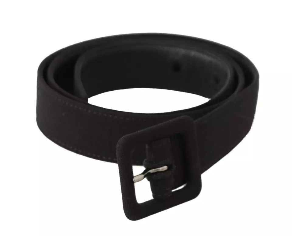 Dolce & Gabbana Black Velvet Leather Logo Waist Buckle Belt - Eljoys Fashion 
