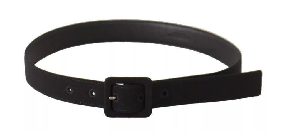 Dolce & Gabbana Black Velvet Leather Logo Waist Buckle Belt - Eljoys Fashion 