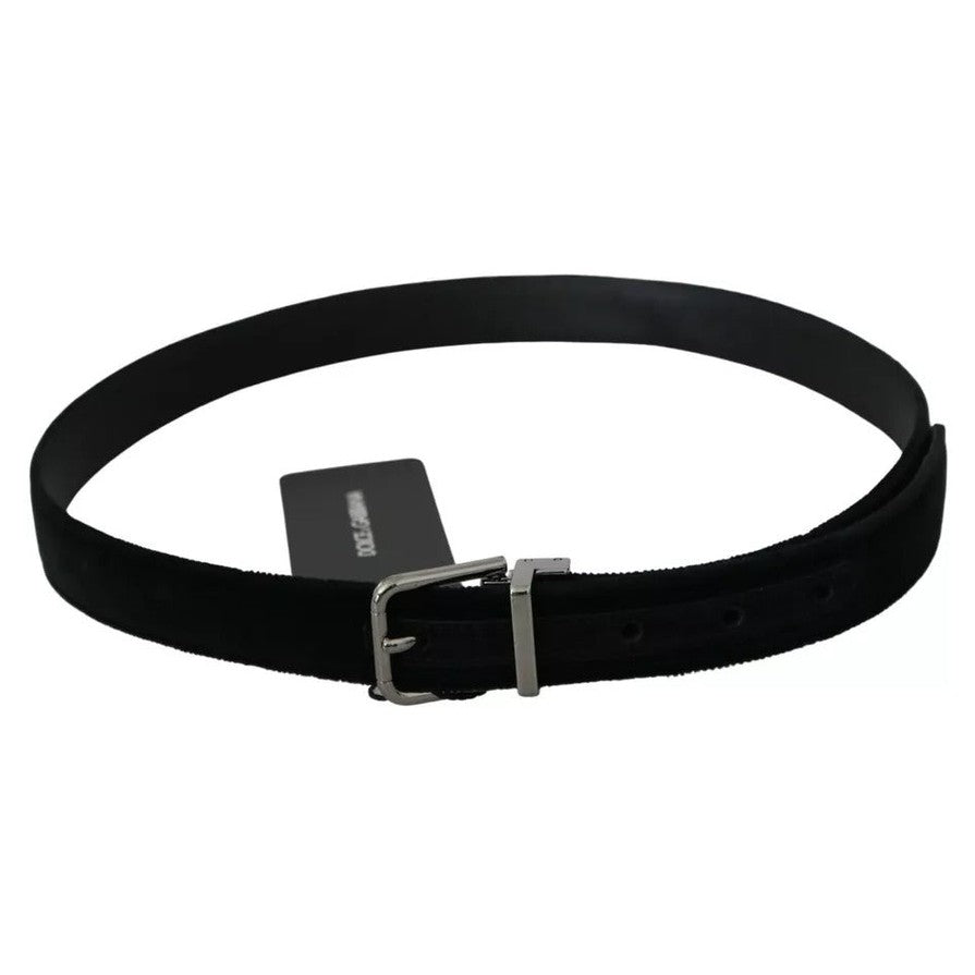 Dolce & Gabbana Black Velvet Leather Silver Buckle Belt Dolce & Gabbana