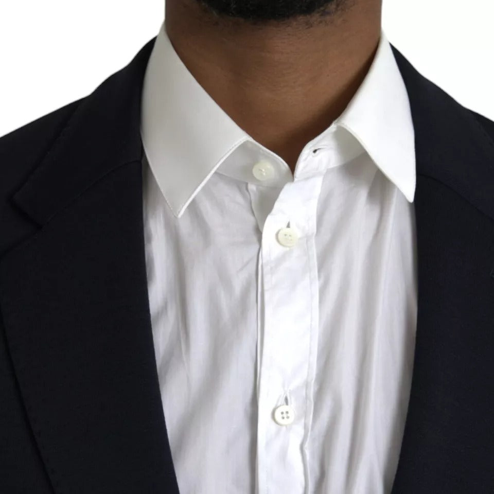 Dolce & Gabbana Blue Wool Notch Single Breasted Coat Blazer - Eljoys Fashion 