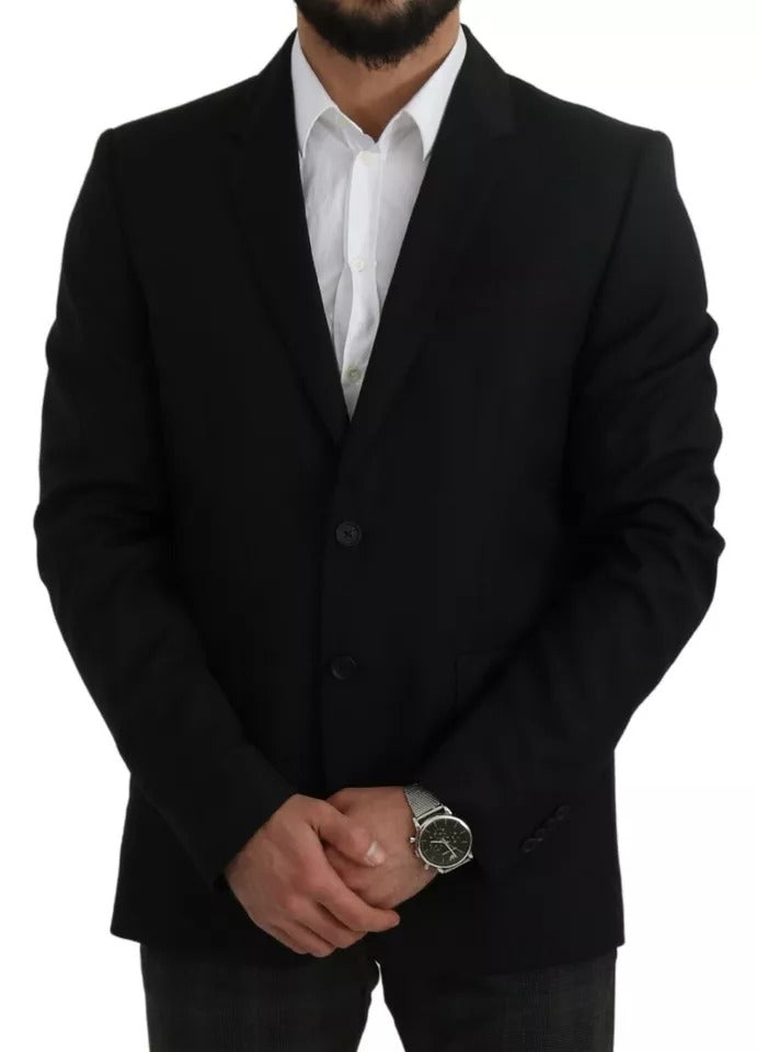 Dolce & Gabbana Black Wool Slim Fit Notch Jacket Blazer - Eljoys Fashion 