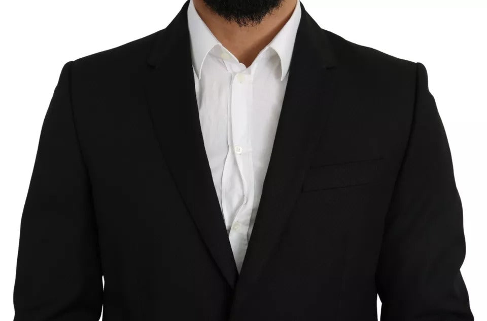 Dolce & Gabbana Black Wool Slim Fit Notch Jacket Blazer - Eljoys Fashion 