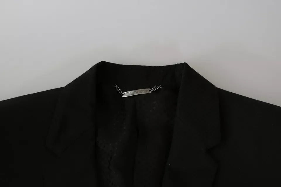 Dolce & Gabbana Black Wool Slim Fit Notch Jacket Blazer - Eljoys Fashion 