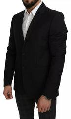 Dolce & Gabbana Black Wool Slim Fit Notch Jacket Blazer - Eljoys Fashion 