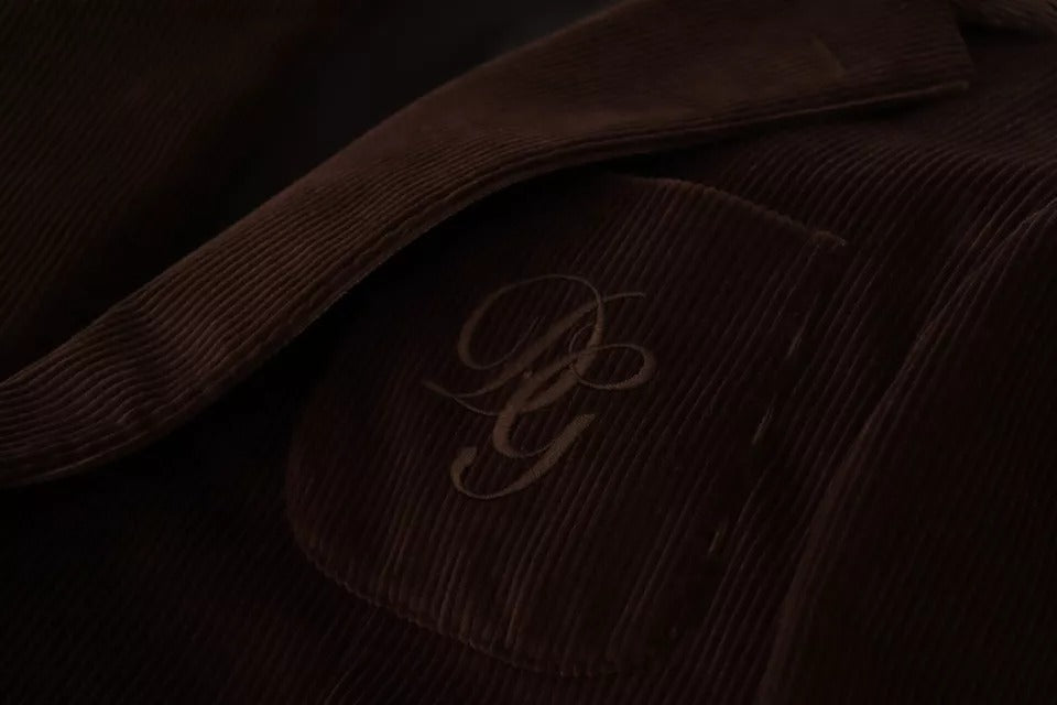 Dolce & Gabbana Brown Corduroy Slim Fit Coat DG Logo Blazer - Eljoys Fashion 