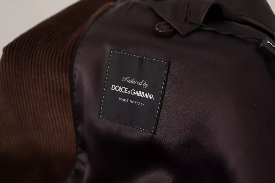 Dolce & Gabbana Brown Corduroy Slim Fit Coat DG Logo Blazer - Eljoys Fashion 