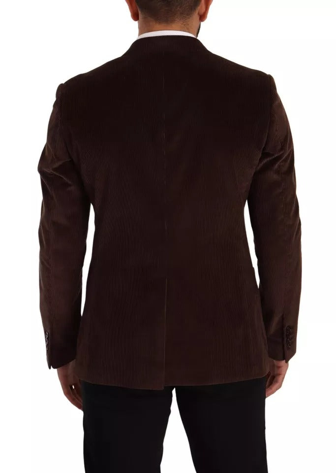 Dolce & Gabbana Brown Corduroy Slim Fit Coat DG Logo Blazer - Eljoys Fashion 