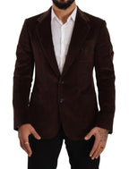 Dolce & Gabbana Brown Corduroy Slim Fit Coat DG Logo Blazer - Eljoys Fashion 