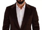 Dolce & Gabbana Brown Corduroy Slim Fit Coat DG Logo Blazer - Eljoys Fashion 
