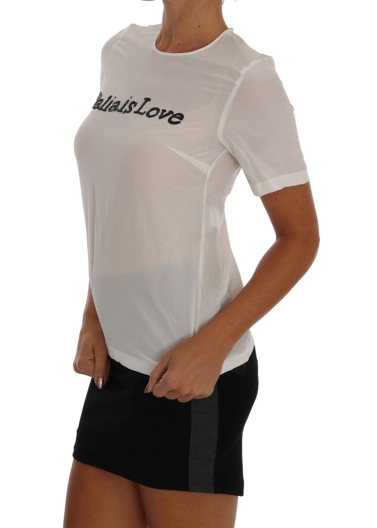 Dolce & Gabbana White Silk ITALIA IS LOVE Blouse T-shirt Dolce & Gabbana