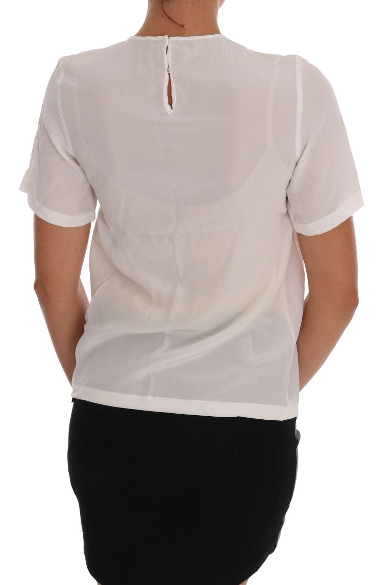 Dolce & Gabbana White Silk ITALIA IS LOVE Blouse T-shirt Dolce & Gabbana