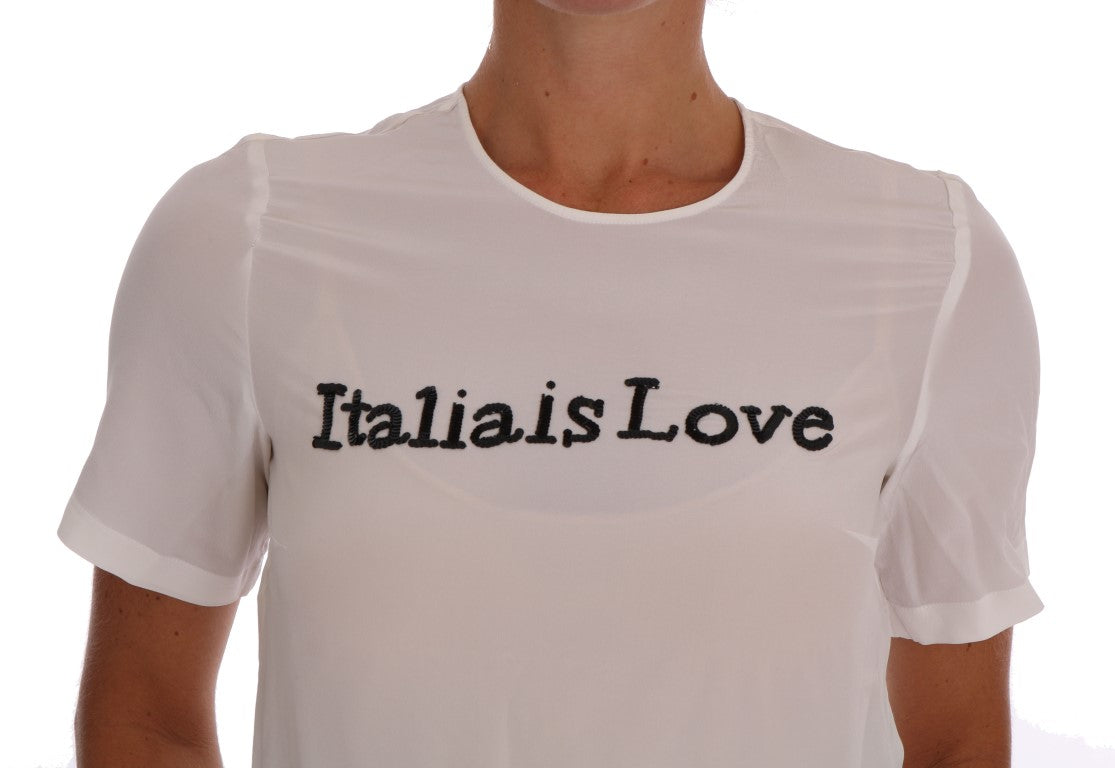 Dolce & Gabbana White Silk ITALIA IS LOVE Blouse T-shirt Dolce & Gabbana