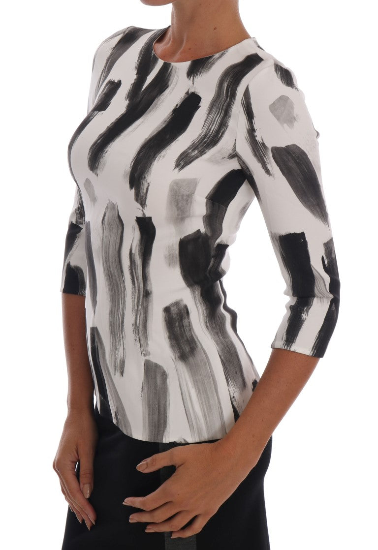 Dolce & Gabbana White Black Striped Printed Blouse Top Dolce & Gabbana