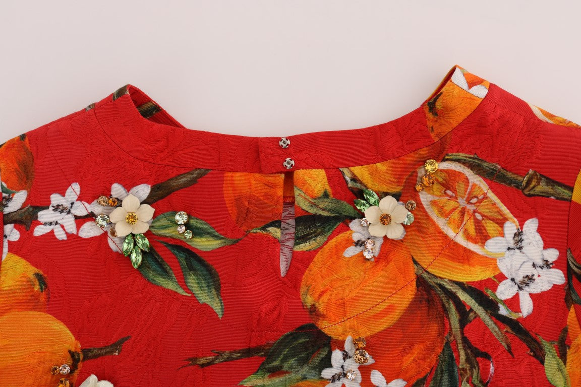 Dolce & Gabbana Orange Print Crystal-Embellished Blouse Dolce & Gabbana