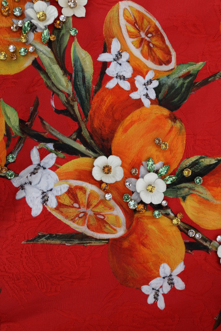 Dolce & Gabbana Orange Print Crystal-Embellished Blouse Dolce & Gabbana