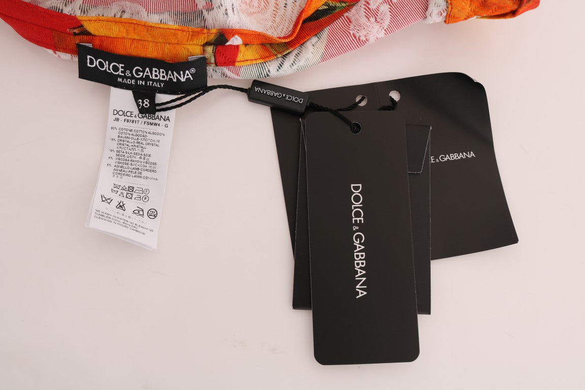 Dolce & Gabbana Orange Print Crystal-Embellished Blouse Dolce & Gabbana