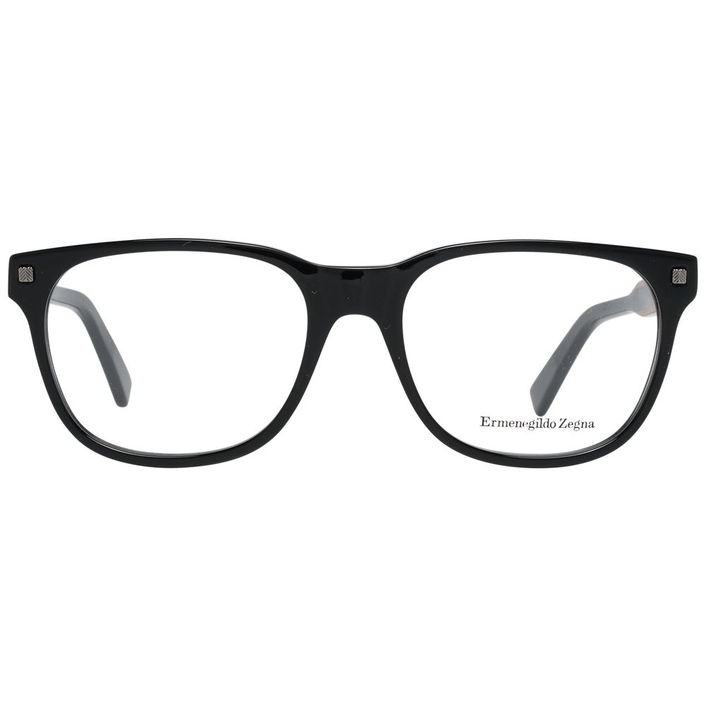 Ermenegildo Zegna black plastic eyeglasses frames with sleek design and clear lenses, stylish and comfortable for everyday wear.