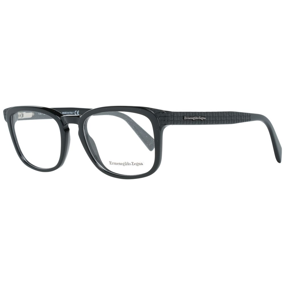 Black plastic Ermenegildo Zegna glasses frames with sleek, modern design and subtle branding details.