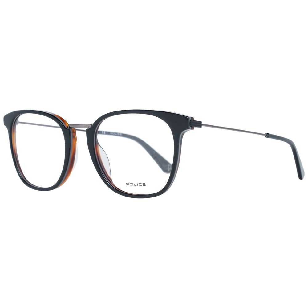 Police black metal and plastic glasses frames, with sleek design and clear lenses, suitable for stylish eyewear.