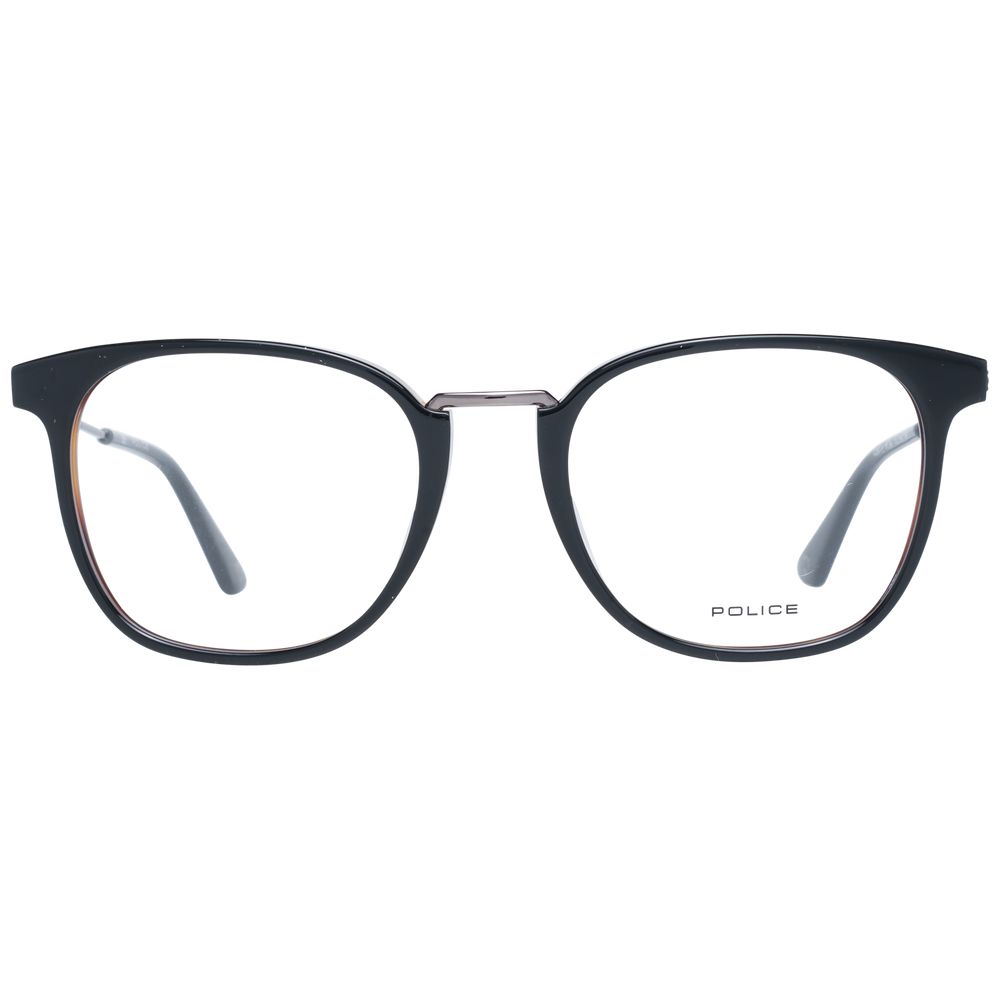 Police black metal and plastic eyeglasses frames with clear lenses, modern design and sleek style.