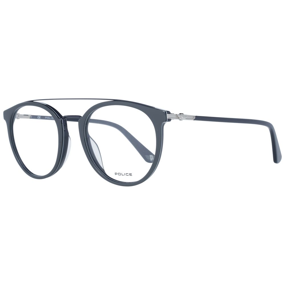 Police gray metal and plastic glasses frames with sleek design, featuring clear lenses and modern style for everyday wear.