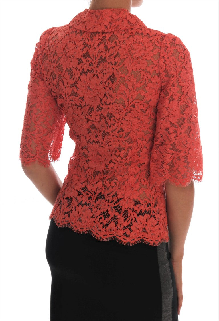 Dolce & Gabbana Orange Crystal Buttons Floral Lace Blouse Dolce & Gabbana