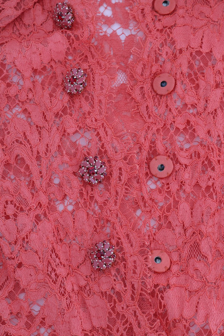 Dolce & Gabbana Orange Crystal Buttons Floral Lace Blouse Dolce & Gabbana