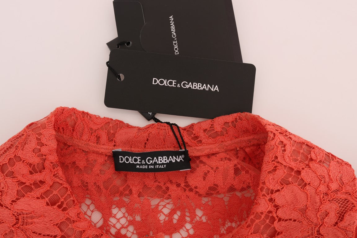 Dolce & Gabbana Orange Crystal Buttons Floral Lace Blouse Dolce & Gabbana