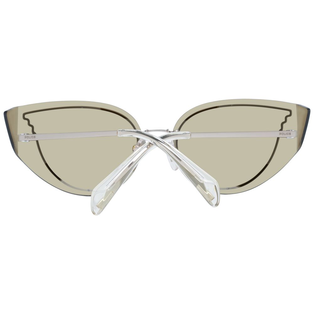 Polish gold metal sunglasses by Police with sleek frames and dark tinted lenses, stylish eyewear for a modern look.