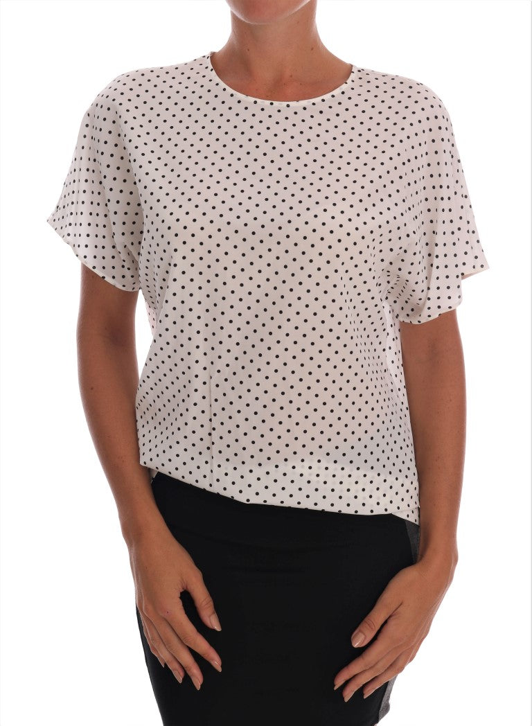 Dolce & Gabbana White Polka Dotted Silk T-shirt Top Dolce & Gabbana