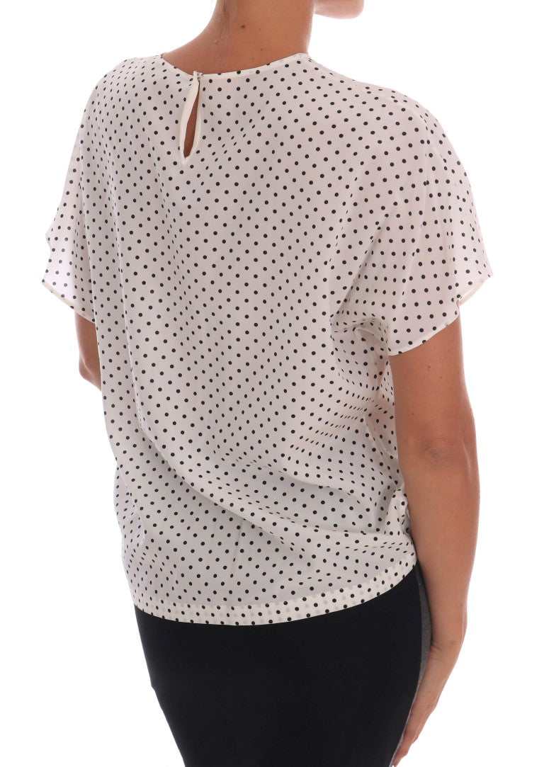 Dolce & Gabbana White Polka Dotted Silk T-shirt Top Dolce & Gabbana