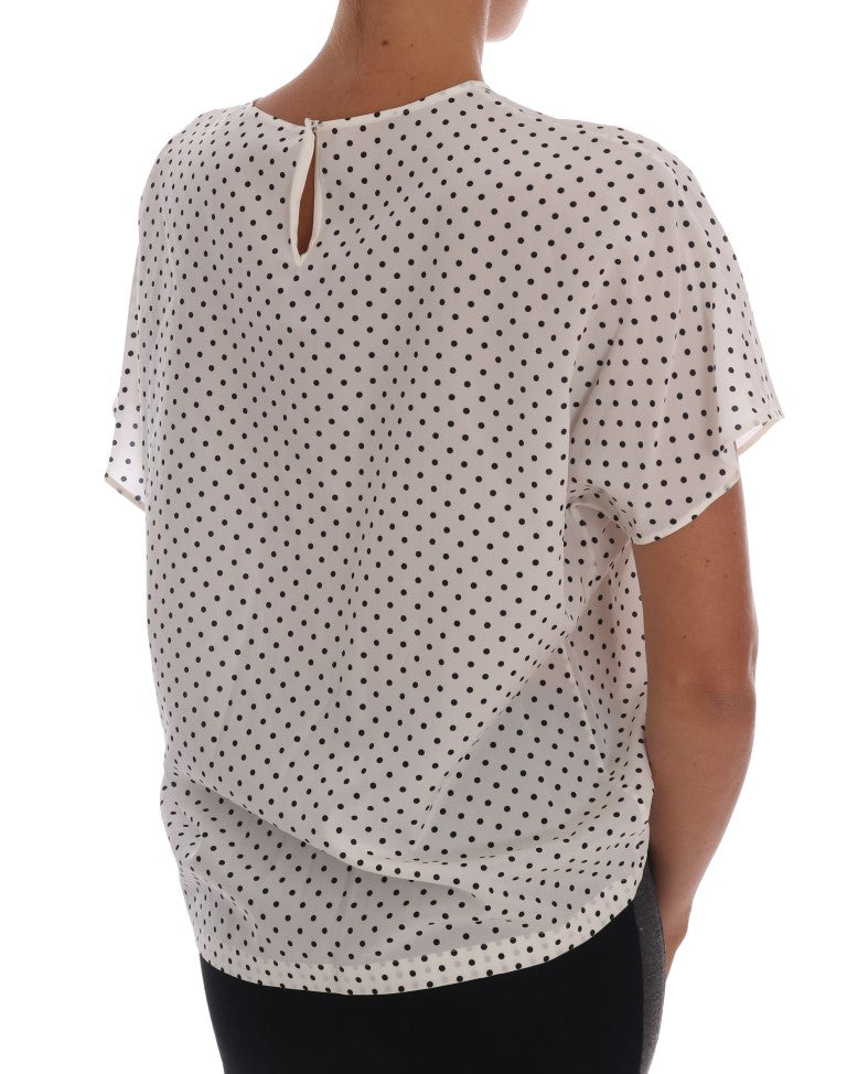 Dolce & Gabbana White Polka Dotted Silk T-shirt Top Dolce & Gabbana