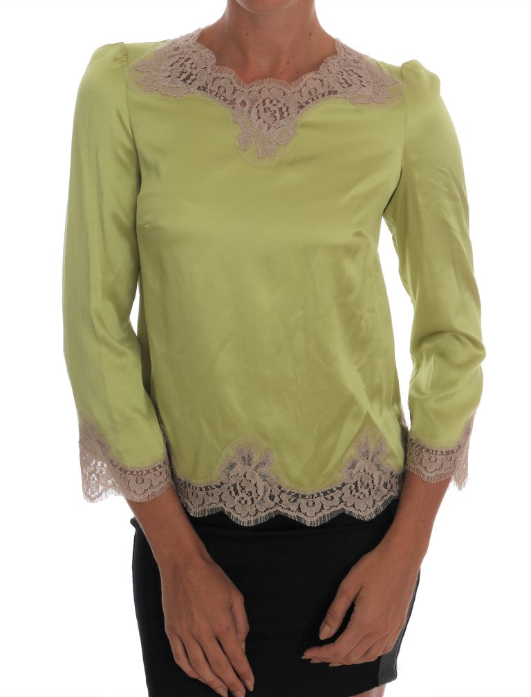 Dolce & Gabbana Green Silk Stretch Blouse Top Dolce & Gabbana