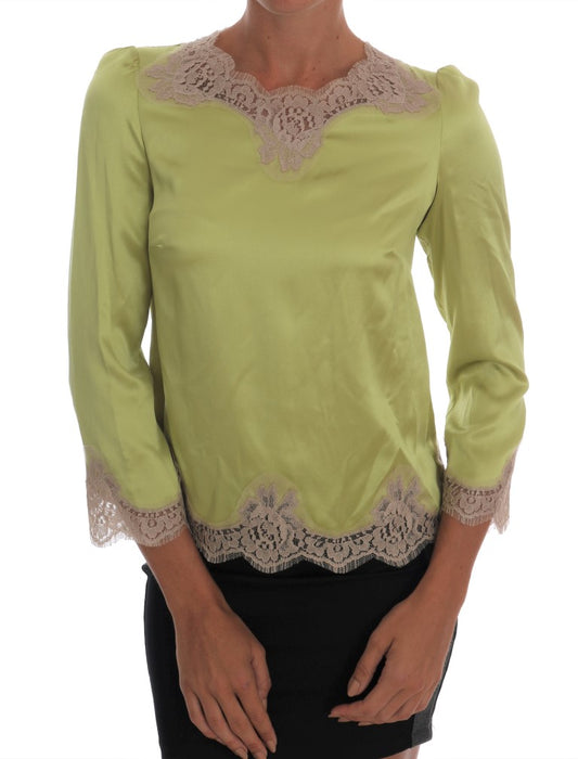 Dolce & Gabbana Green Silk Stretch Blouse Top Dolce & Gabbana