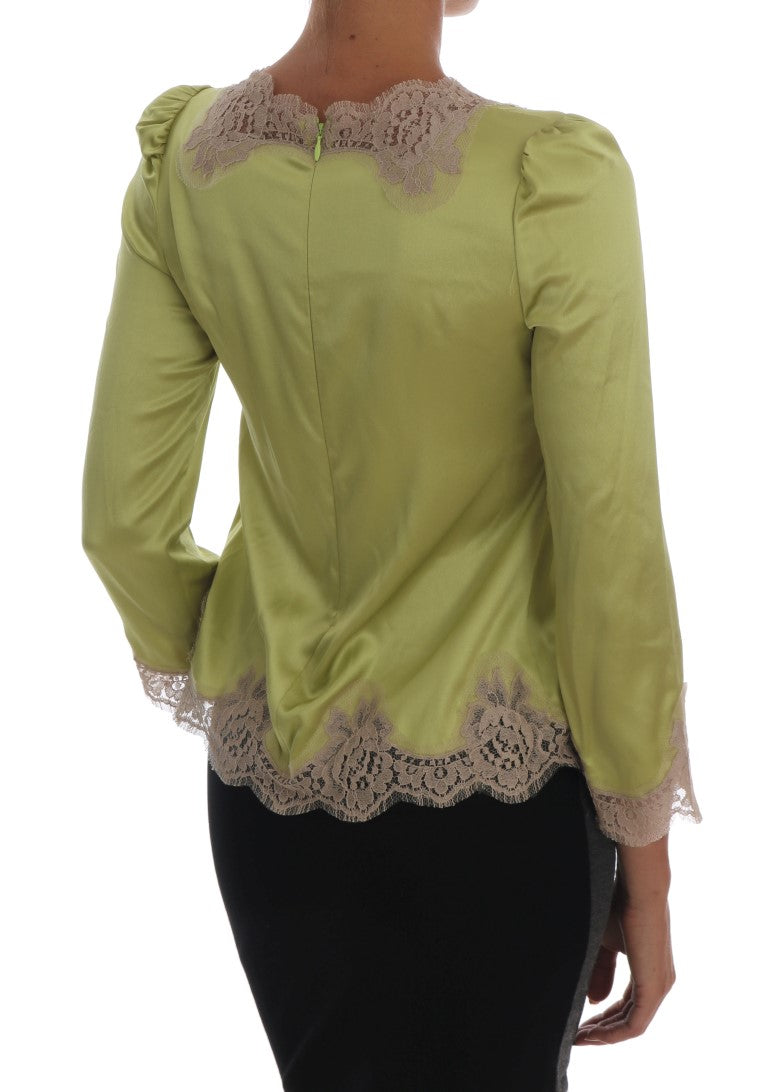 Dolce & Gabbana Green Silk Stretch Blouse Top Dolce & Gabbana