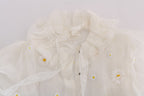 Dolce & Gabbana White Daisy Applique Silk Shirt Dolce & Gabbana