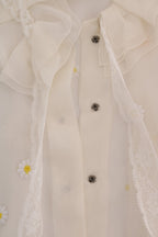 Dolce & Gabbana White Daisy Applique Silk Shirt Dolce & Gabbana