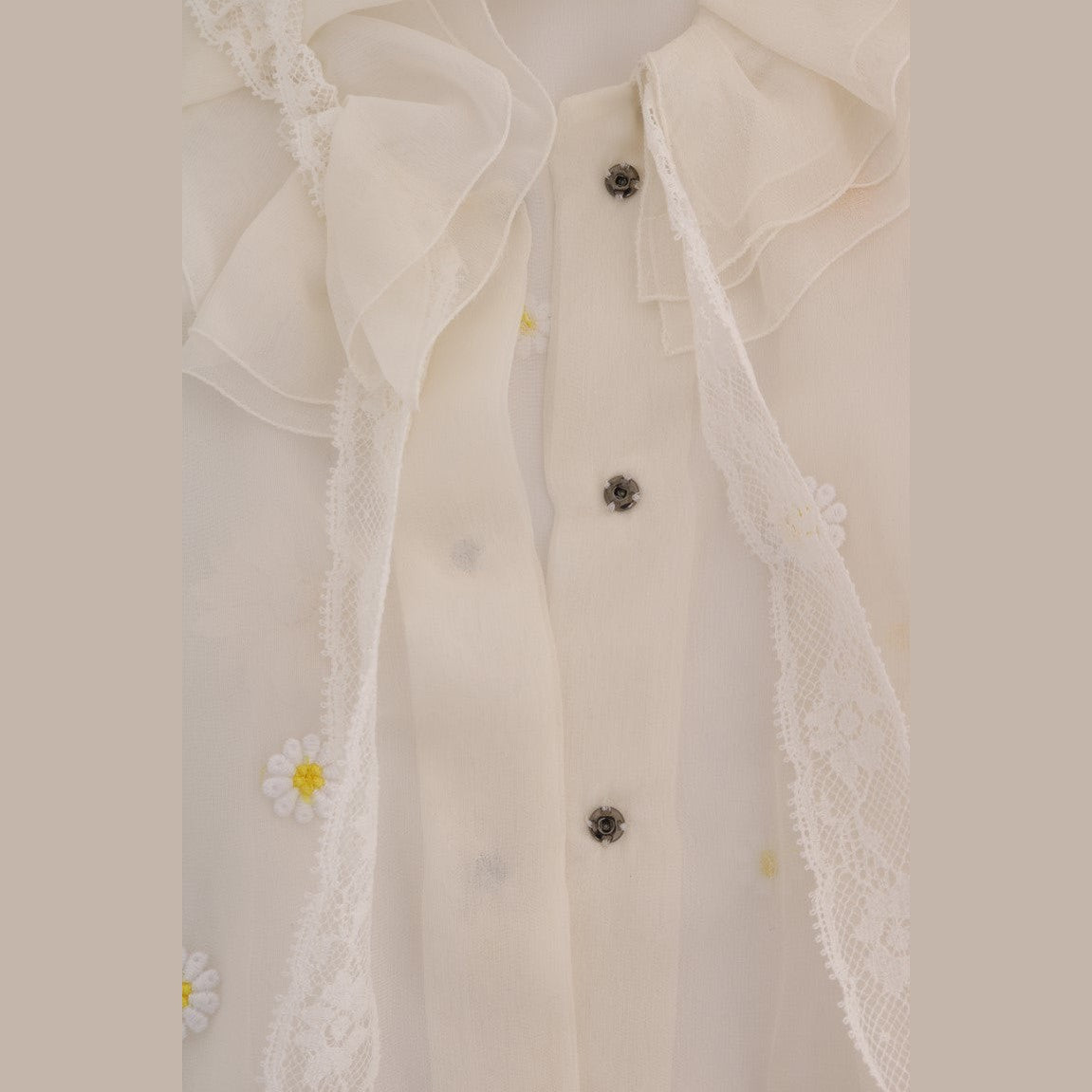 Dolce & Gabbana White Daisy Applique Silk Shirt