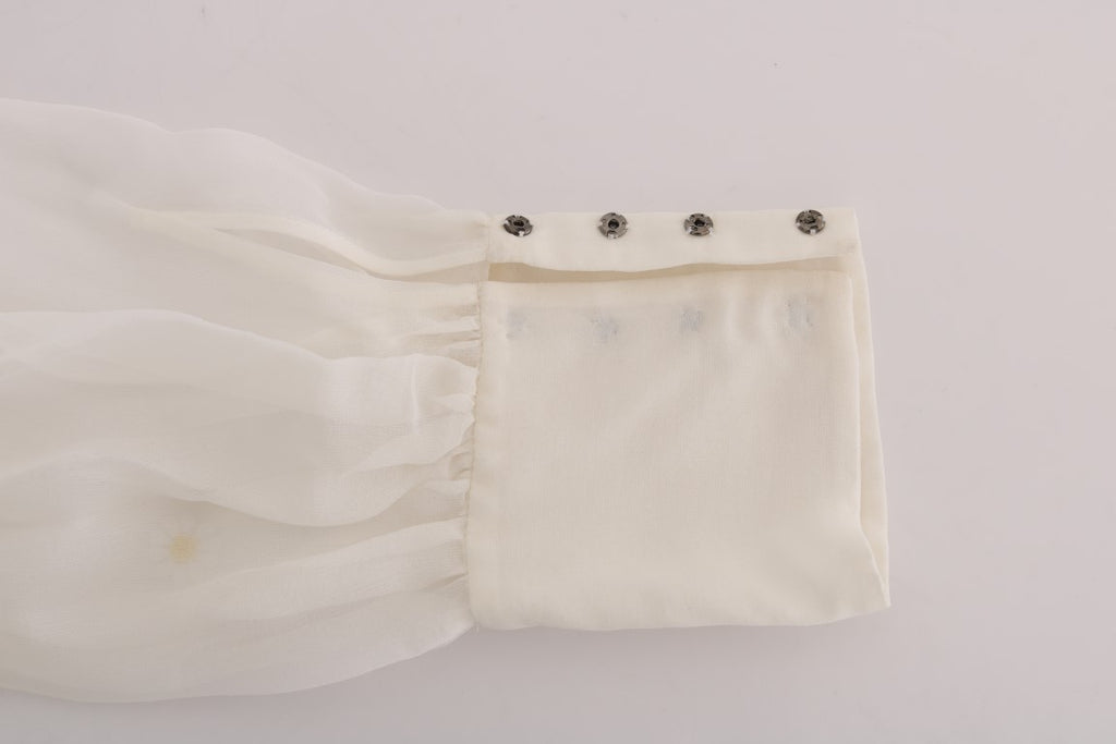 Dolce & Gabbana White Daisy Applique Silk Shirt Dolce & Gabbana