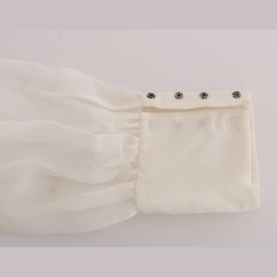 Dolce & Gabbana White Daisy Applique Silk Shirt