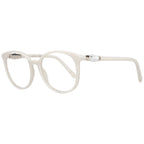 Swarovski white plastic eyeglass frames with sleek design and clear lenses, shown from a front view.