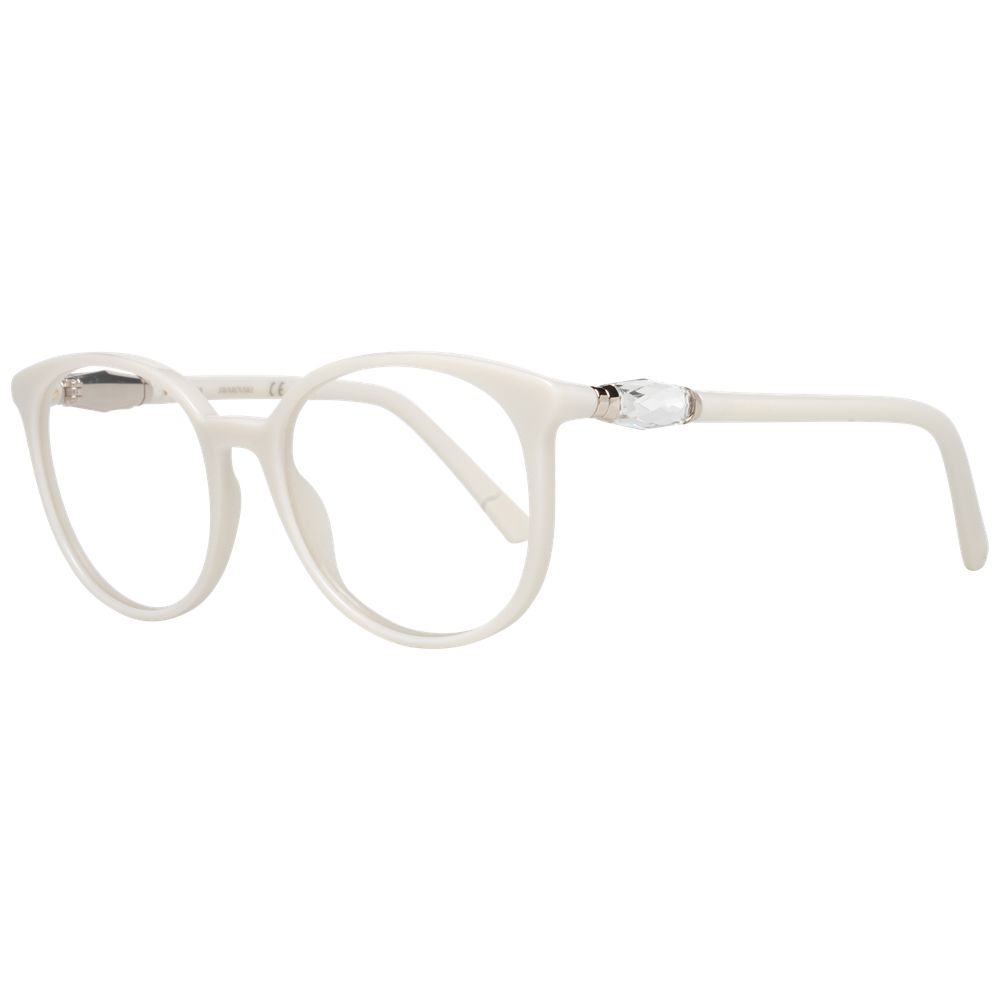 Swarovski white plastic eyeglass frames with sleek design and clear lenses, shown from a front view.